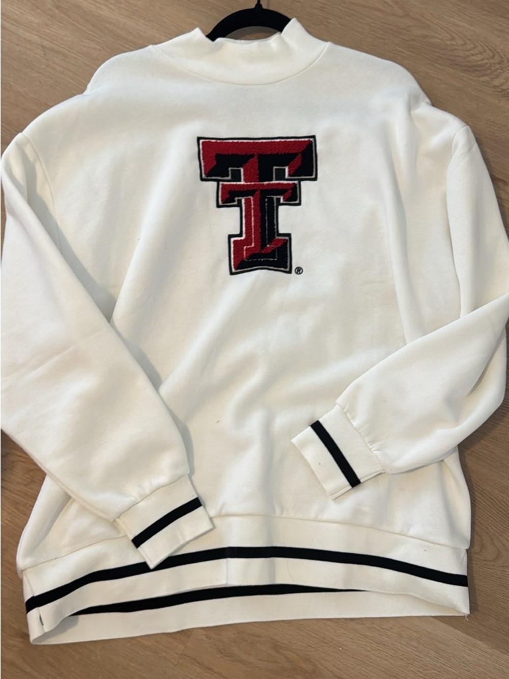 White Men's Sweater with Red Black 'T' Logo